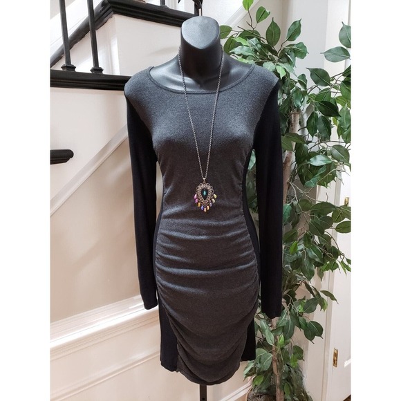 Express Dresses & Skirts - Express Women's Black Gray Round Neck Long Sleeve Knee Length Dress Small Petite